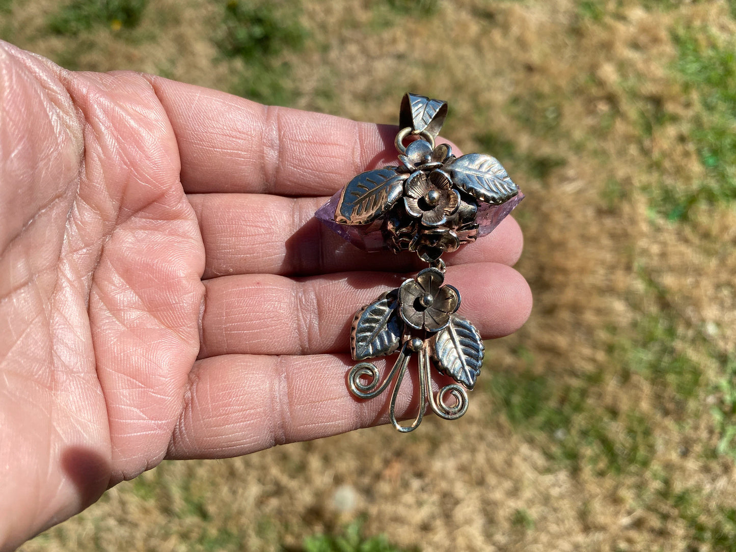 Double Pointed Amethyst Crystal Tibetan Silver Pendant, Amethyst Crystal Pointed Jewelry, Amethyst Double Terminated Point, Natural Crystal
