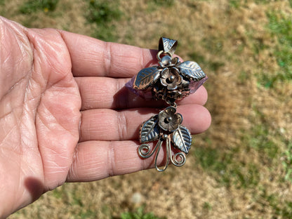 Double Pointed Amethyst Crystal Tibetan Silver Pendant, Amethyst Crystal Pointed Jewelry, Amethyst Double Terminated Point, Natural Crystal