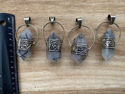 Double Terminated Point Raw Moonstone Tibetan Silver Pendent, Crystal Point, Pointed Natural Crystal Pendant, Healing Crystal Jewelry,