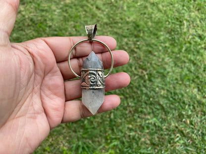 Double Terminated Point Raw Moonstone Tibetan Silver Pendent, Crystal Point, Pointed Natural Crystal Pendant, Healing Crystal Jewelry,