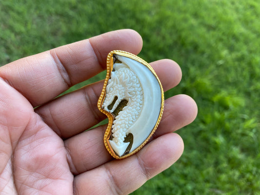 Dragon Carved Buffalo Bone High Quality 18k Brushed Gold Overlay Non Tarnish Pendant, Tibetan Jewelry for Protection, Unisex Pendant, Unique