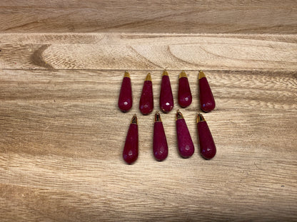 Dyed Faceted Ruby Drop Bead, Gold Electroplated, Small Pendant Beads for Necklace /Earring/Charm, Pendant for Chain, Jewelry Making Supplies