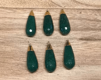 Dyed Faceted Emerald Drop Bead, Gold Electroplated, Small Pendant Beads for Necklace / Earring, Pendant for Chain, Jewelry Making Supplies