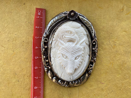 Eagle with Fox Hand carved Buffalo Bone Tibetan Silver Pendant, Native American Style, Jewelry for Men or Women, Animal Lover Pendant