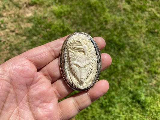 Eagle with Fox Hand carved Buffalo Bone Tibetan Silver Pendant, Native American Style, Jewelry for Men or Women, Animal Lover Pendant