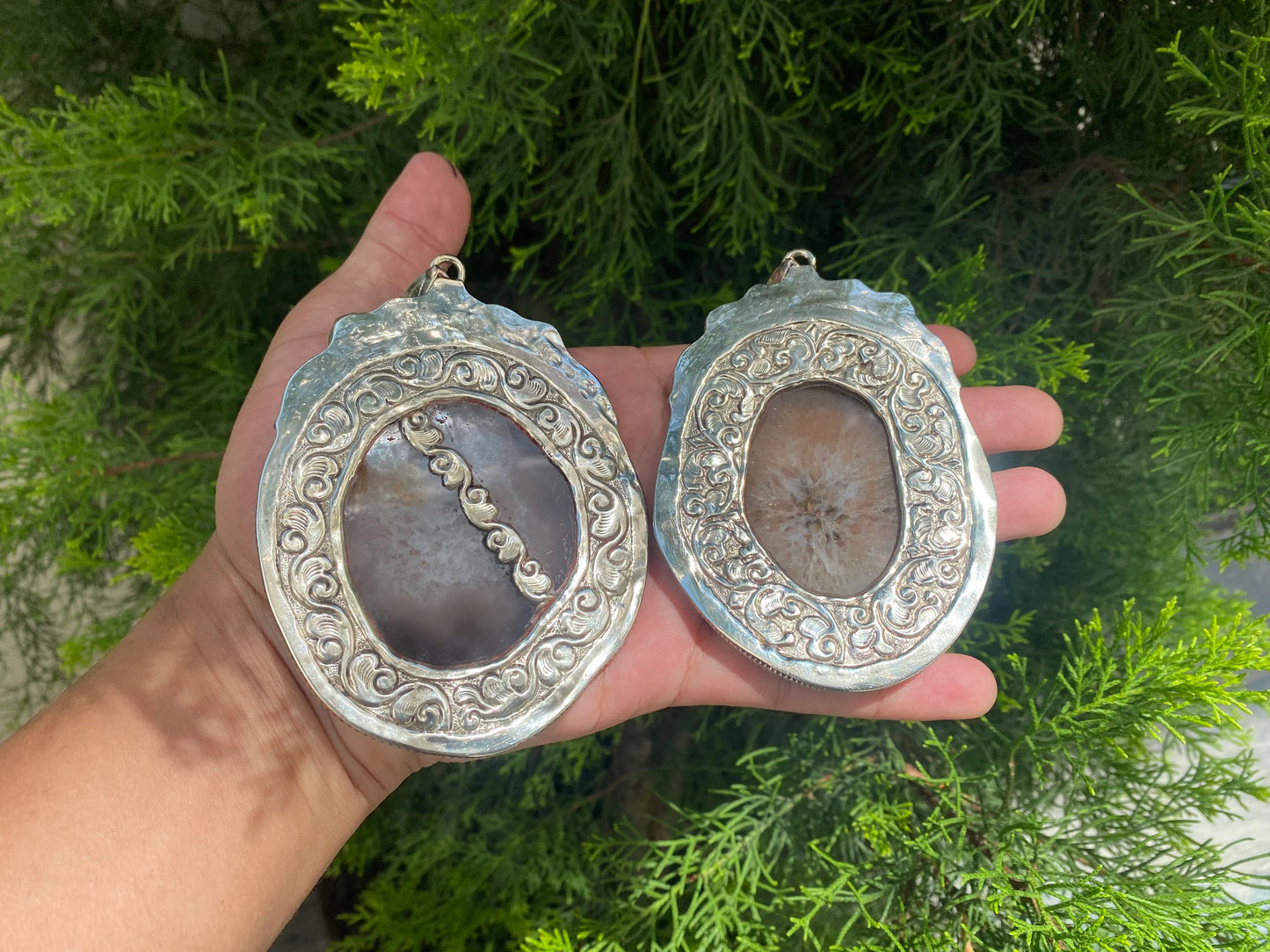Earth's Treasure: Natural Agate Pendant with Turquoise and Tibetan Silver,Turquoise Tranquility, Natural Agate Pendant with Tibetan Silver.