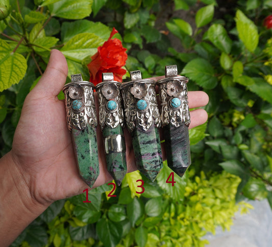 Earthy Treasure: African Ruby Zoisite Stone Pendant for Daily Wear, Unique Pointed Pendant, Hammered Pendant, Boho Inspired Jewelry