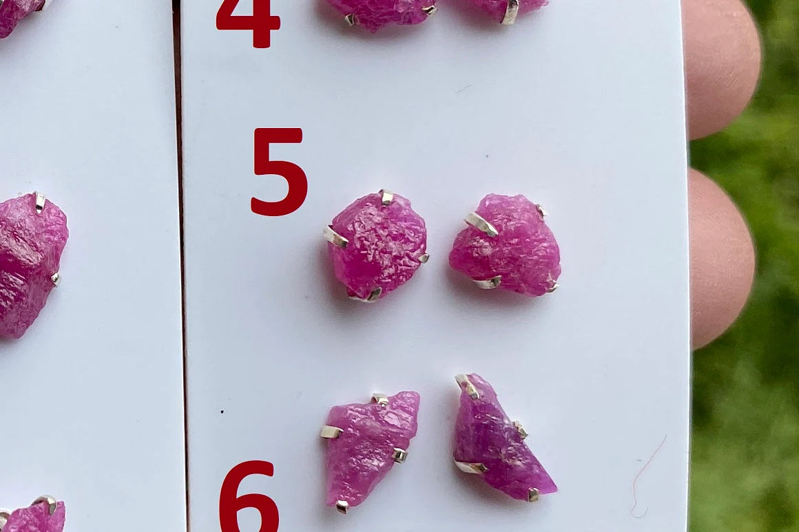 Elegant Raw Ruby Gemstone Stud Earrings, Sterling Silver Earrings, July Birthstone, Prong Stud for Girls, Rough Healing Crystal Earrings