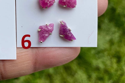 Elegant Raw Ruby Gemstone Stud Earrings, Sterling Silver Earrings, July Birthstone, Prong Stud for Girls, Rough Healing Crystal Earrings
