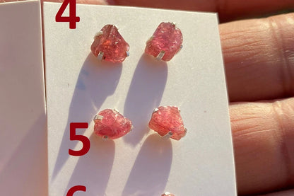 Elegant Raw Ruby Gemstone Stud Earrings, Sterling Silver Earrings, July Birthstone, Prong Stud for Girls, Rough Healing Crystal Earrings