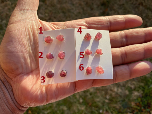 Elegant Raw Ruby Gemstone Stud Earrings, Sterling Silver Earrings, July Birthstone, Prong Stud for Girls, Rough Healing Crystal Earrings