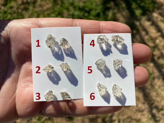 Raw Herkimer Diamond Sterling Silver Stud Earring, Elegant, Dainty, Stylish Natural Gemstone, Raw Prong Set Stud Earring, April Birthstone