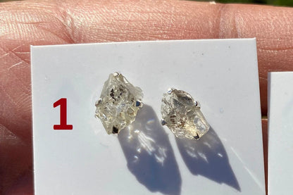 Raw Herkimer Diamond Sterling Silver Stud Earring, Elegant, Dainty, Stylish Natural Gemstone, Raw Prong Set Stud Earring, April Birthstone