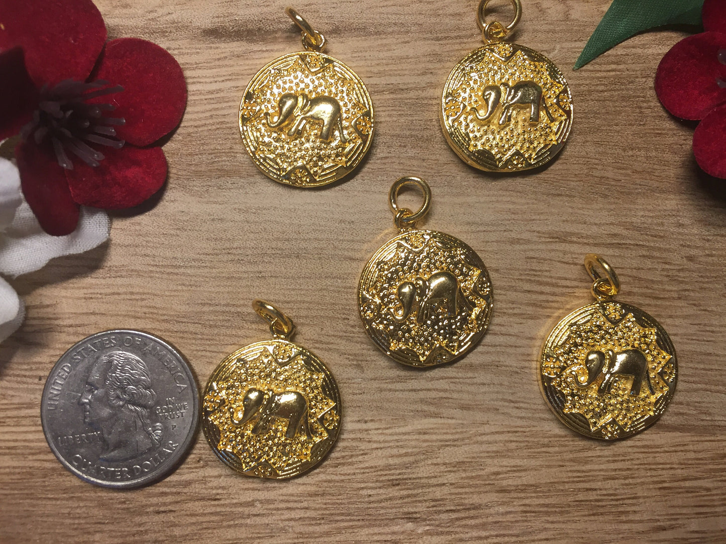 Elephant Charm, Small Pendant, 18K Gold Overlay Over Brass, Charms for Earring Necklace Bracelets,For Bridesmaids, Findings,Jewelry Supplies
