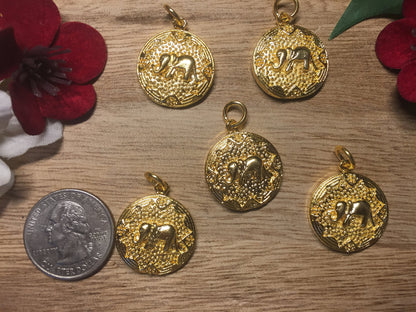 Elephant Charm, Small Pendant, 18K Gold Overlay Over Brass, Charms for Earring Necklace Bracelets,For Bridesmaids, Findings,Jewelry Supplies