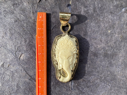 Elephant Head Carved Ganesh Tibetan Silver Pendant, Buffalo Bone, Yoga Pendant, Ethnic Jewelry, Spiritual Pendant, Locket for Men or Women