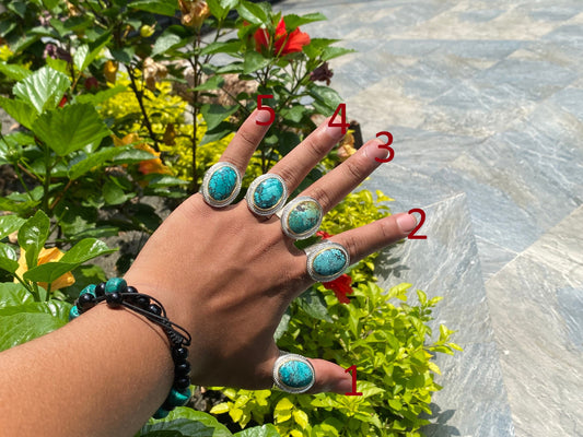 Ethereal Elegance: Oval Natural Turquoise Adjustable Ring, Aesthetic Ring, Hippie fashion.