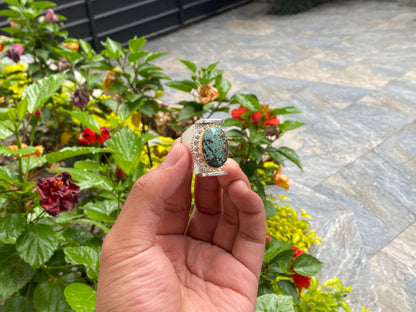 Ethnic Charm: Nepali Turquoise adorned Two-Tone Ring, Handcrafted Ring, Gift ideas.