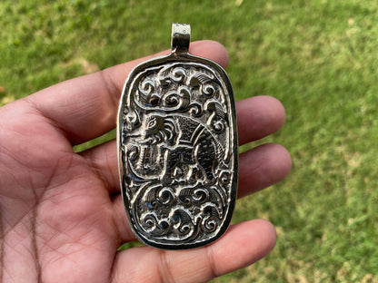 Ganesh Bone Carved Tibetan Silver Pendant, Buffalo Bone, Yoga Pendant, Ethnic Jewelry, Tribal, Spiritual Pendant, Locket for Men or Women
