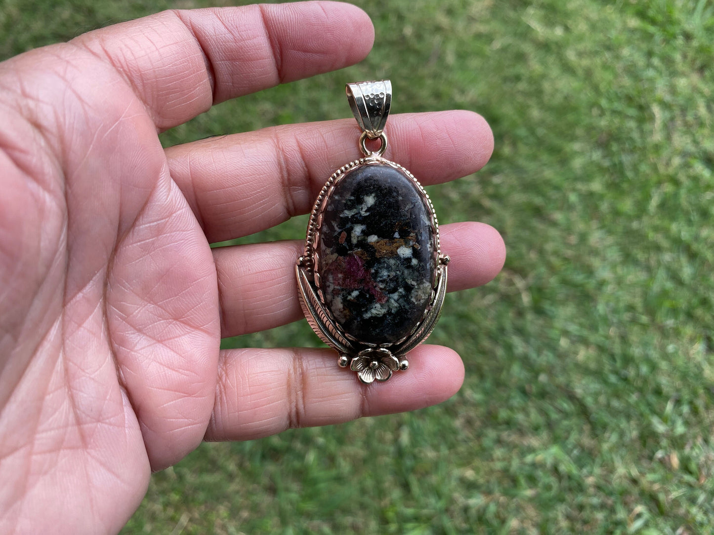 Eudialyte Natural Stone Tibetan Silver Pendant, Unique Gemstone Pendant, Cosmic Energy Stone, Metaphysical Gemstone, Nature-Inspired Pendant