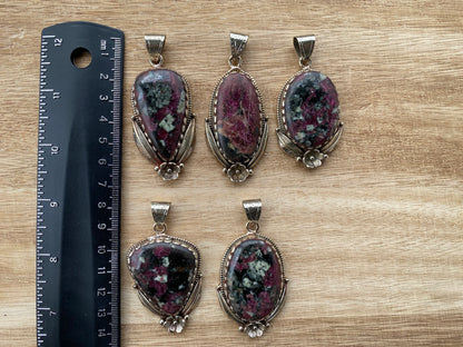 Eudialyte Natural Stone Tibetan Silver Pendant, Unique Gemstone Pendant, Cosmic Energy Stone, Metaphysical Gemstone, Nature-Inspired Pendant
