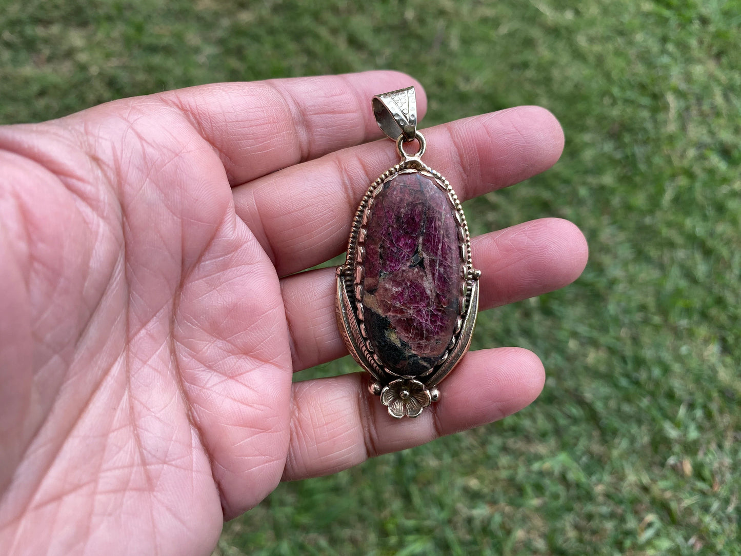 Eudialyte Natural Stone Tibetan Silver Pendant, Unique Gemstone Pendant, Cosmic Energy Stone, Metaphysical Gemstone, Nature-Inspired Pendant