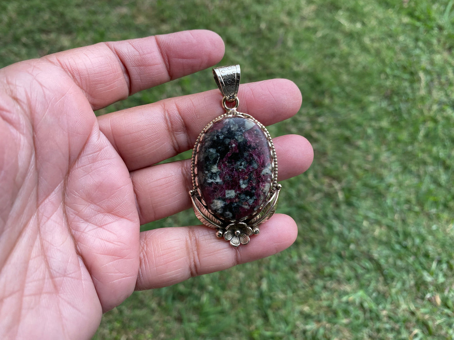 Eudialyte Natural Stone Tibetan Silver Pendant, Unique Gemstone Pendant, Cosmic Energy Stone, Metaphysical Gemstone, Nature-Inspired Pendant