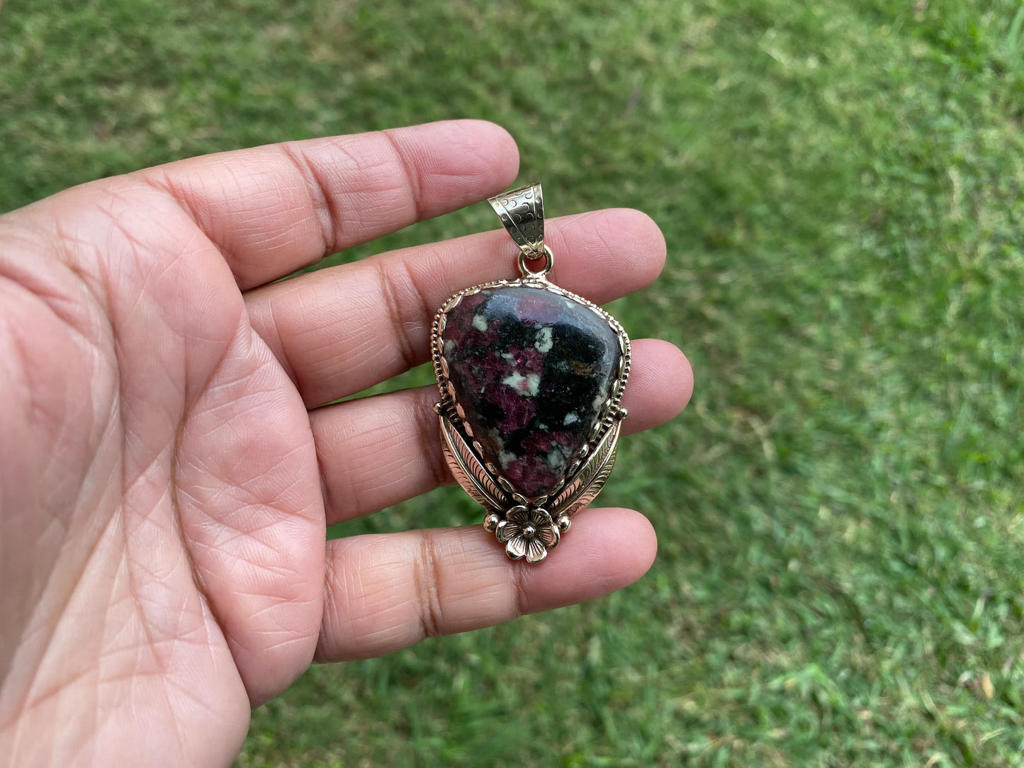 Eudialyte Natural Stone Tibetan Silver Pendant, Unique Gemstone Pendant, Cosmic Energy Stone, Metaphysical Gemstone, Nature-Inspired Pendant