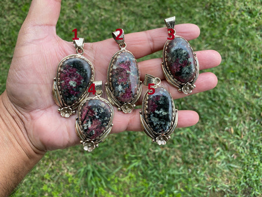 Eudialyte Natural Stone Tibetan Silver Pendant, Unique Gemstone Pendant, Cosmic Energy Stone, Metaphysical Gemstone, Nature-Inspired Pendant