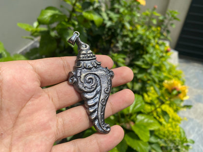 Exquisite Handcrafted Silver Overlaid Conch Pendant, Pendant for Spirituality, Symbol of Purification, Daily Wear Pendant, Unisex Pendant.