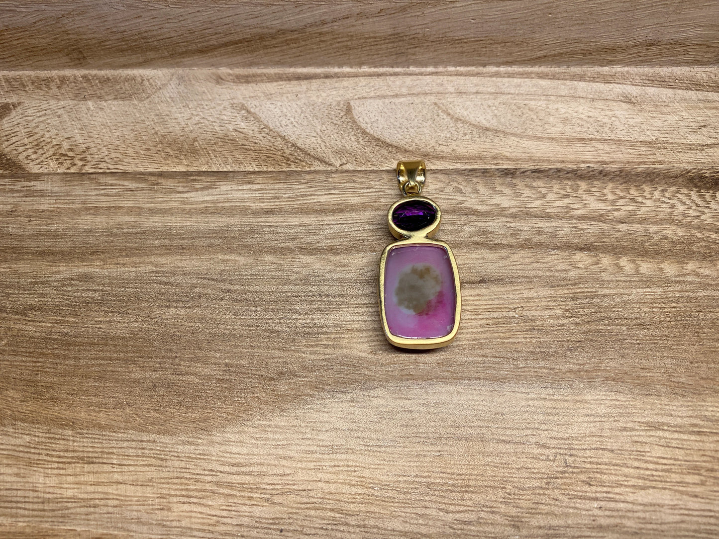 Faceted Amethyst & Druzy Pendant, 14K Matte Gold, Small Gemstone Pendant, Necklace Pendant, Natural Stone/Nepal Himalayan Jewelry/Large Bail