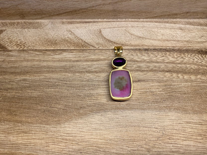 Faceted Amethyst & Druzy Pendant, 14K Matte Gold, Small Gemstone Pendant, Necklace Pendant, Natural Stone/Nepal Himalayan Jewelry/Large Bail
