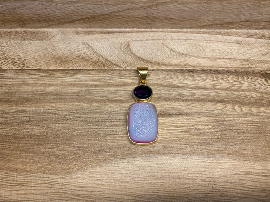 Faceted Amethyst & Druzy Pendant, 14K Matte Gold, Small Gemstone Pendant, Necklace Pendant, Natural Stone/Nepal Himalayan Jewelry/Large Bail