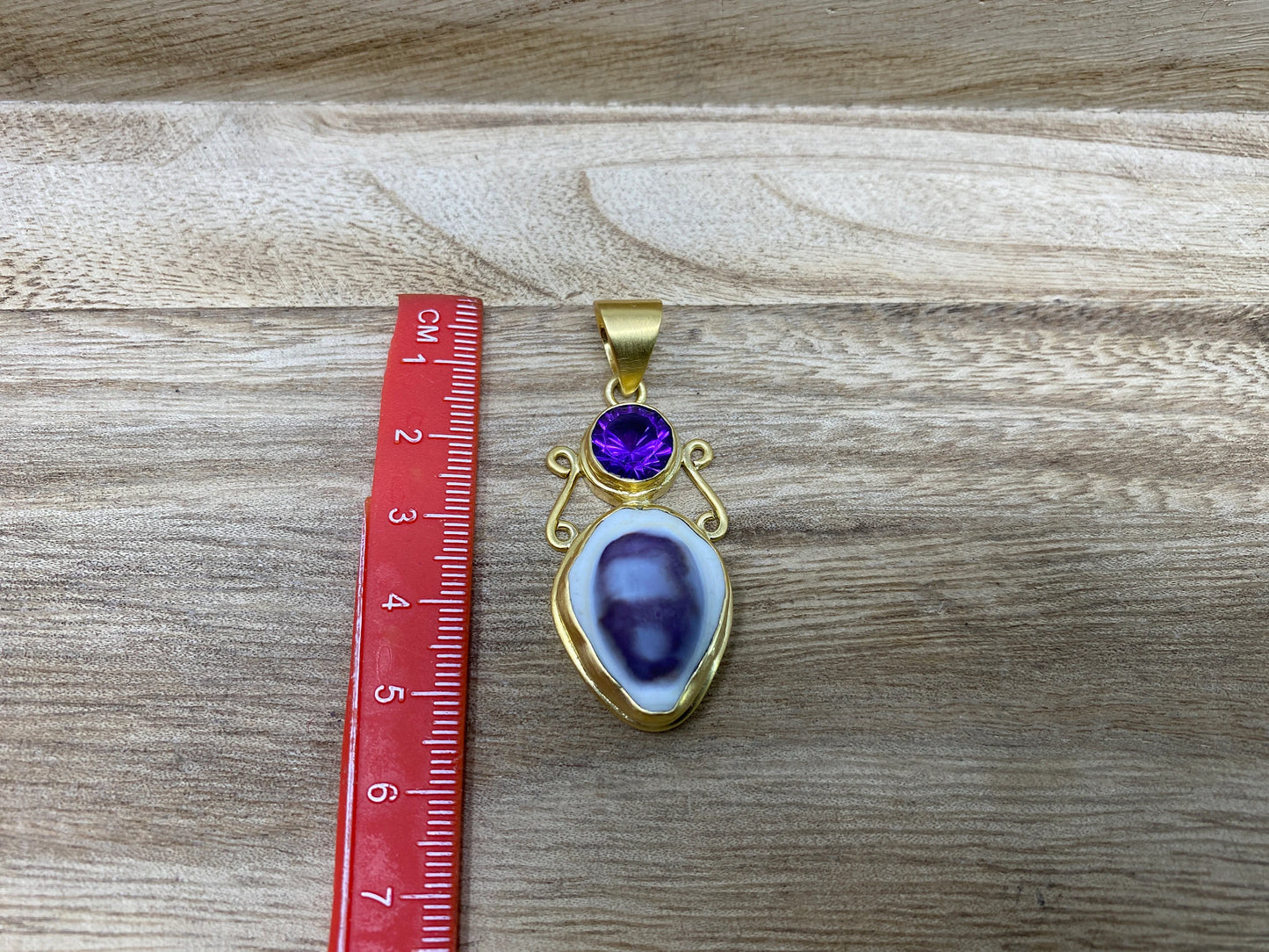 Faceted Amethyst & Seashell Conch Pendant, 14K Matte Gold, Small Gemstone Pendant, Necklace Pendant, Natural Stone Pendant, Nepal Himalayan