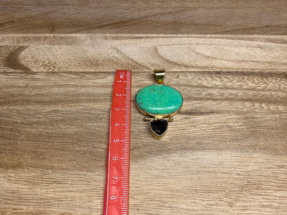 Faceted Smoky Quartz & Green Howlite Turquoise Pendant, 14K Matte Gold Overlay, Small Gemstone, Necklace Pendant, Natural Stone Jewelry, Zen