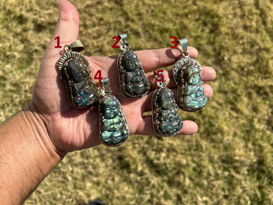 Fengshui Buddha Natural Labradorite Pendant, Laughing Buddha, Healing Pendant, Unique Pendant. Symbolizing Prosperity and Abundance,