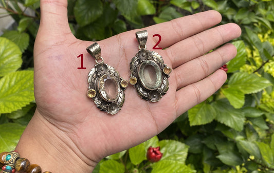 Floral designed Drop Pendant for daily wear, Aesthetic pendant for daily wear, Natural Gemstone pendant, Tibetan Silver Details, Unique gift