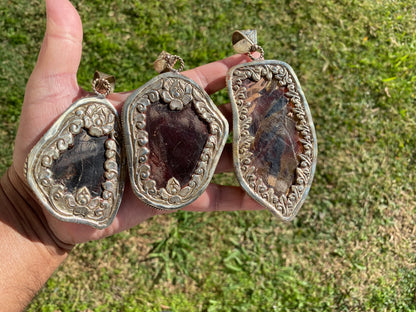 Large Raw Amber Tibetan Silver Pendant, Fossilized Amber Jewelry, Ancient Style Amber Pendant, Earthy Bohemian Jewelry, Jewelry Gift Idea