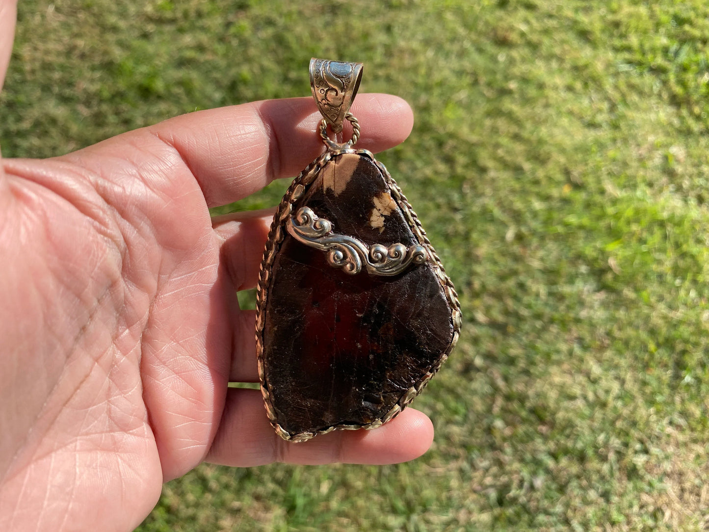 Large Raw Amber Tibetan Silver Pendant, Fossilized Amber Jewelry, Ancient Style Amber Pendant, Earthy Bohemian Jewelry, Jewelry Gift Idea