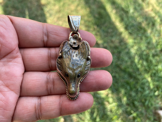 Fox Hand carved Jasper Tibetan Silver Pendant, Ethnic Jewelry, Jewelry Making, Necklace Pendant, Birthstone, Energy Stone Pendant