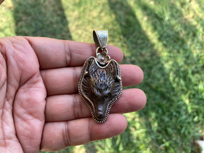 Fox Hand carved Jasper Tibetan Silver Pendant, Ethnic Jewelry, Jewelry Making, Necklace Pendant, Birthstone, Energy Stone Pendant