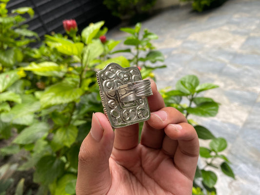 Funny Skull Carved on Water Buffalo bone, Tibetan Silver Ring, Bohemian fashion inspired Ring, Ring for daily wear, Unisex Ring.