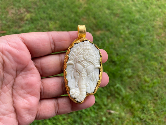 Ganesh Bone Pendant, High Quality 18K Brushed Gold Overlay Non Tarnish Tibetan Pendant, Yoga Pendant, Ethnic Jewelry, Spiritual Pendant