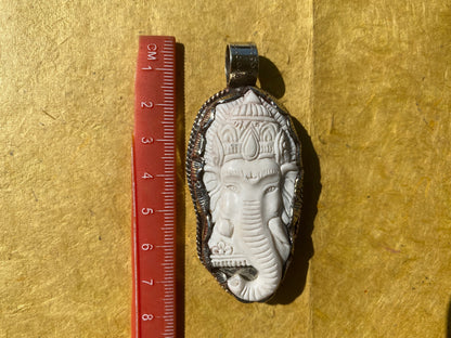 Ganesh Carved Bone Tibetan Silver Pendant, Buffalo Bone, Yoga Pendant, Ethnic Jewelry, Tribal, Spiritual Pendant, Pendant for Men or Women