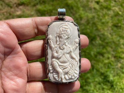 Ganesh Carved Bone Tibetan Silver Pendant, Buffalo Bone, Yoga Pendant, Ethnic Jewelry, Tribal, Spiritual Pendant, Pendant for Men or Women