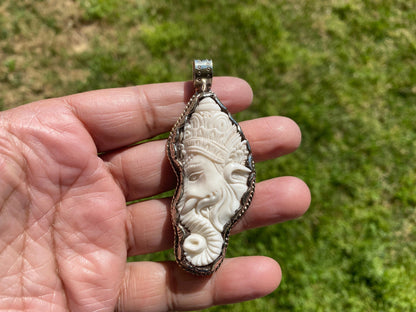 Ganesh Carved Bone Tibetan Silver Pendant, Buffalo Bone Jewelry, Yoga Pendant, Ethnic Jewelry, Spiritual Pendant, Pendant for Men or Women