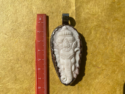 Ganesh Carved Bone Tibetan Silver Pendant, Buffalo Bone, Yoga Pendant, Ethnic Jewelry, Tribal, Spiritual Pendant, Pendant for Men or Women