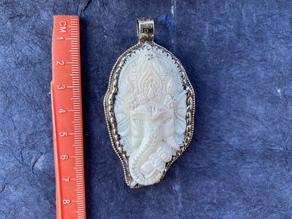 Ganesh Carved Bone Tibetan Silver Pendant, Lotus Flower Designs, Elephant God, Religious Jewelry, Lord Ganesh Pendant, Hindu God, Spiritual