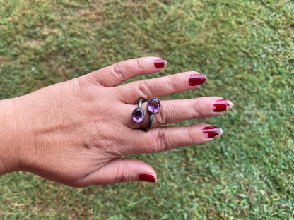 Gemstone Adjustable Ring, Antique Silver Looks, Oxidize Silver Overlay Jewelry, Stacking Rings, Simple Ring, Ring For Women, Open Ring