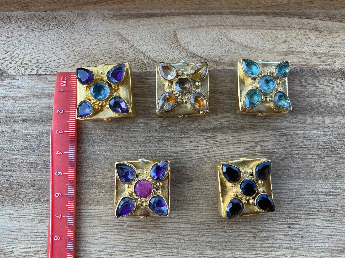 Gemstone Gold Beads, 18k Matte Gold Overlay Over Brass, Citrine Amethyst Aquamarine Ruby or Smoky Quartz, Jewelry Supplies, Necklace Bead